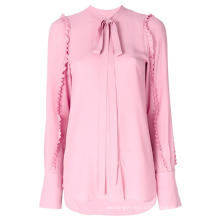 Clearance Price Spring Sailor Sleeve Flower Long Sleeve Pink Chiffon Blouses For Fat Woman